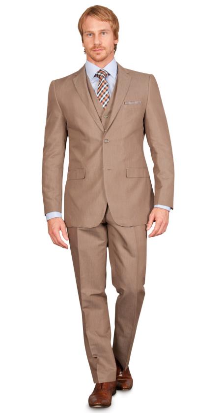 Mensusa Products 2 Piece Slim Fit Linen Suit Taupe