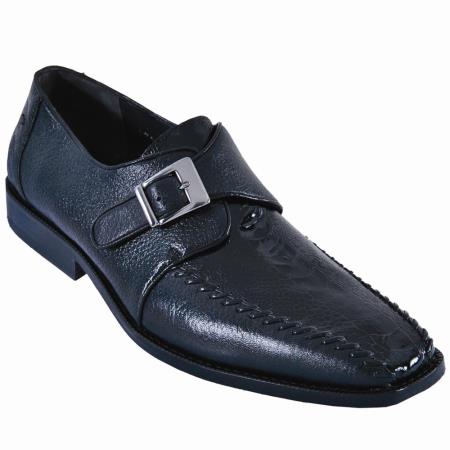 Mensusa Products Exotic Smooth Ostrich/Deer Leather Shoe Black