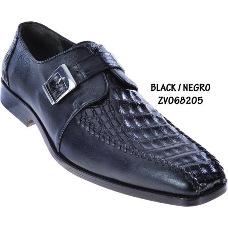 Mensusa Products Exotic Alligator Belly/Deer Leather Shoe Black