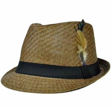 Mensusa Products Dark Brown Black Large XLarge Straw Fedora Gangster Feather Hat