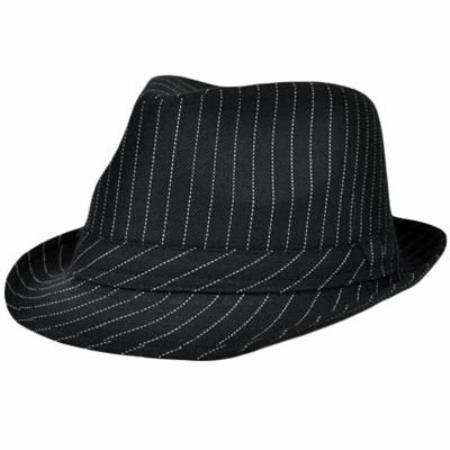 Mensusa Products Trilby Fedora Gangster Hat Small Medium Black White Pin Stripes