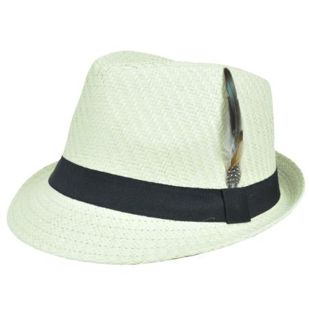 Mensusa Products Beige Black Large XLarge Woven Straw Fedora Gangster Feather Hat