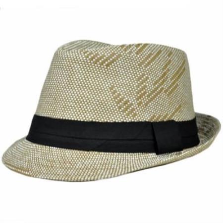 Mensusa Products Small Medium Khaki White Black Straw Fedora Trilby Gangster Hat