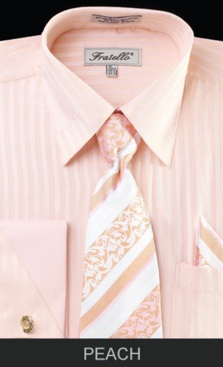 Mensusa Products Men's French Cuff Dress Shirt Set Collar DetaPeach