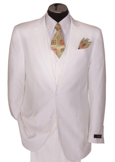 Mensusa Products Mens 2 Button White Regular Basic Cut Flat Front Pants Three Piece Suit
