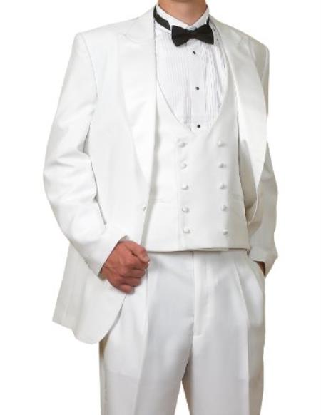 Mensusa Products Mens 6 Piece Complete White Tuxedo (1 Button Jacket, Pants, Reversible Vest)