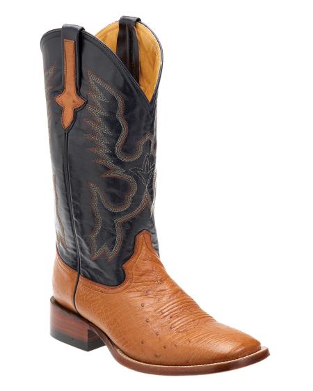 Mensusa Products Ferrini Men's Smooth Ostrich SToe Boot Cognac/Navy 372