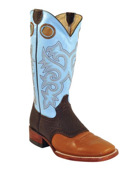 Mensusa Products Ferrini Women's Cowhide Saddle Vamp SToe Boot Brown/Baby Blue 272