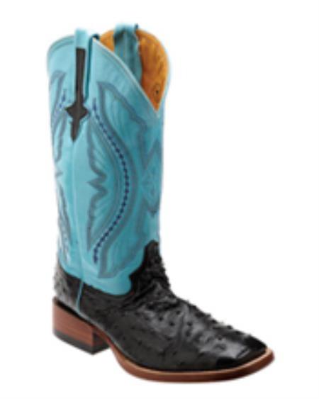Mensusa Products Ferrini Men's Full Quill Ostrich SToe Boot Black/Turquoise9