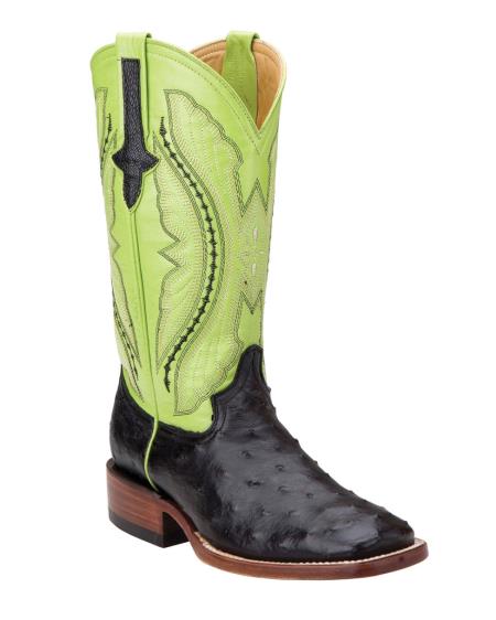Mensusa Products Ferrini Women's Full Quill Ostrich SToe Boot Black/Lime9