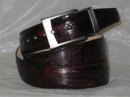 Mensusa Products Mens Genuine Authentic Black Cherry Lizard Belt