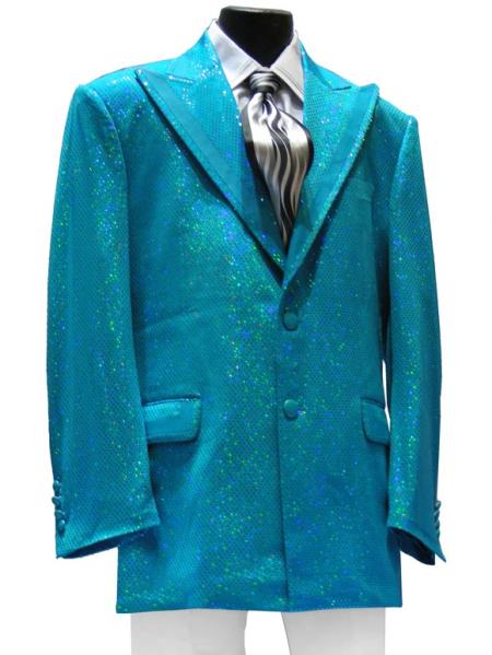 Mensusa Products Men's High Fashion 2 PC 2 Button Jacket with Glitz Turquoise