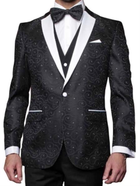 Mensusa Products Jacquard Pattern Modern Fit Fashion Suit Black