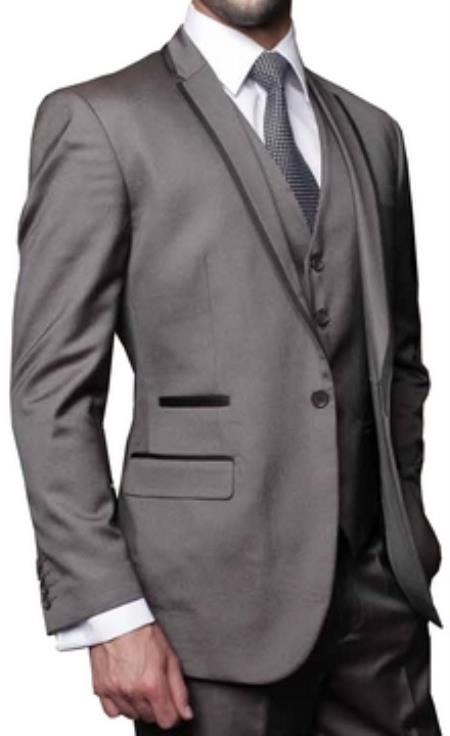 Mensusa Products Mens 3 Piece Modern Fit Shark Skin Fashion Suit Grey