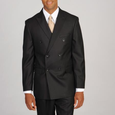 Mensusa Products Men's Super Double Breasted Tonal Black Suit