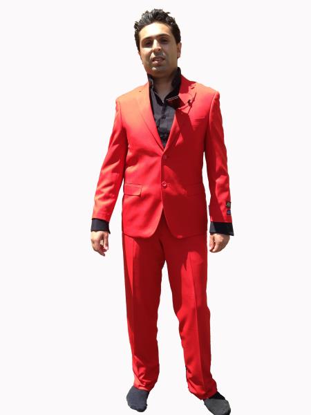 Mensusa Products Men's 2 Button Modern Cut Suit Hot Bright Red