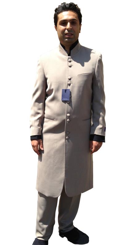 Mensusa Products 10 Button Mandarin Collar Maxi Suit Taupe~Sale~Mocca