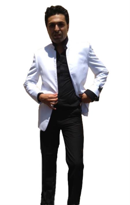 Mensusa Products Nehru jacket-White Mirage Mandarin Nehru Tuxedo Dinner Jacket Wedding Prom Coat Blazer