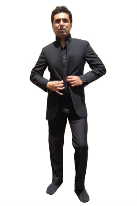 Mensusa Products Nehru jacket-Black Mirage Mandarin Nehru Tuxedo Dinner Jacket Wedding Prom Coat Blazer (No Pants)