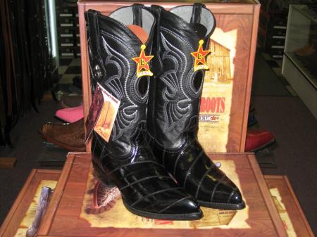 Mensusa Products Los Altos Black Genuine Eel Western Cowboy Boot (D)