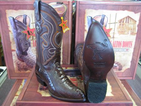 Mensusa Products Los Altos Brown Genuine Ostrich Leg Western Cowboy Boot (EE)
