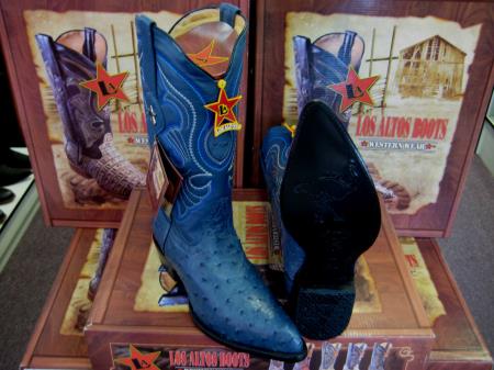 Mensusa Products Los Altos Jean Blue Genuine Full Quill Ostrich Western Cowboy Boot (EE)