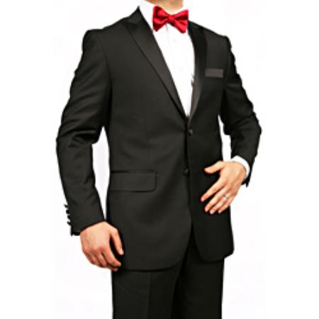 Mensusa Products Men's Peak Lapel Slim Fit Tuxedo Black