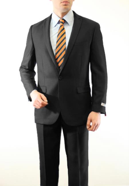 Mensusa Products Mens 1 Button Front Closure Slim Fit Peak Lapel Ton on Ton Herringbone Shadow Patterned Suit Black