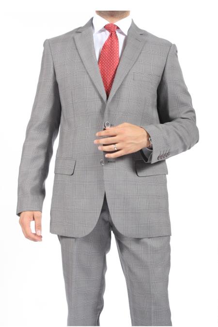 Mensusa Products Two Button Slim Fit Light Grey Check Men's Suit