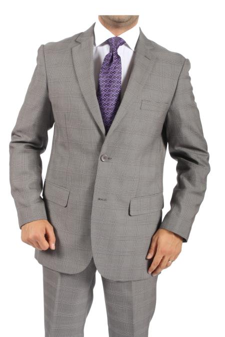 Mensusa Products Two Button Slim Fit Grey Plaid Men's Suit