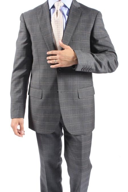 Mensusa Products 2 Button Slim Fit Brown Window Pane Plaid Men's Suit