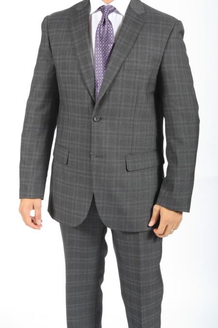 Mensusa Products 2 Button Slim Fit Charcoal Plaid & Checks Men's Suit