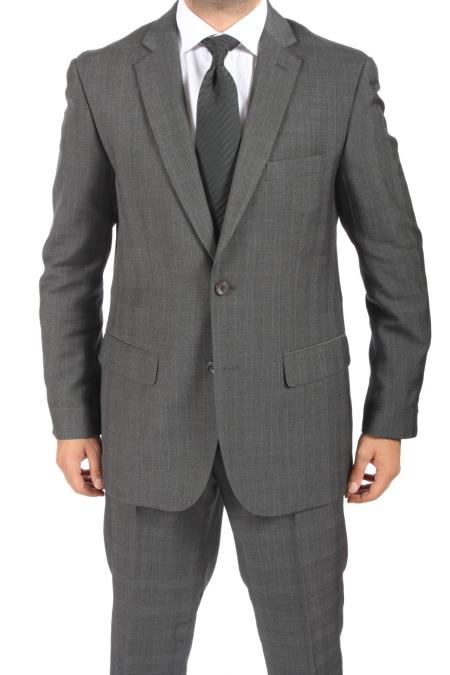 Mensusa Products 2 Button Slim Fit Charcoal Subtle Plaid Men's Suit