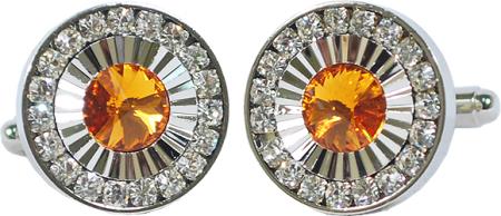 Mensusa Products Silver Plated Round Cufflink Set with Amber / Clear Rhinestones 29