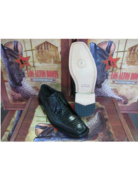 Mensusa Products Mens Genuine Authentic Black Teju Lizard Dress Shoe