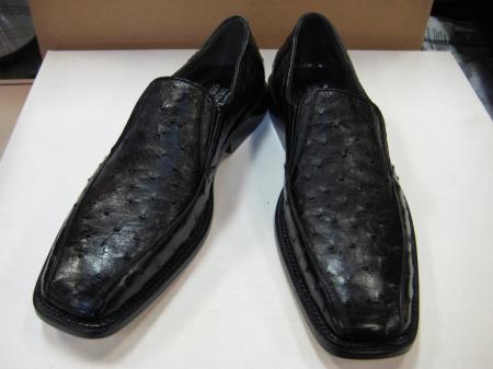 Mensusa Products Mens Genuine Authentic Black Full Quill Ostrich Dress Shoe