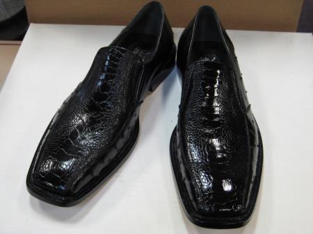 Mensusa Products Mens Genuine Authentic Black Full Quill Ostrich Leg Dress Shoe