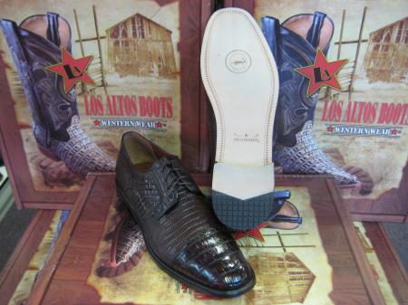 Mensusa Products Mens Genuine Authentic Brown Caiman Belly & Teju Lizard Dress Shoe