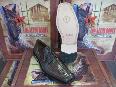 Mensusa Products Mens Genuine Authentic Brown Teju Lizard Dress Shoe