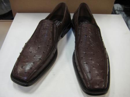 Mensusa Products Mens Genuine Authentic Brown Full Quill Ostrich Dress Shoe