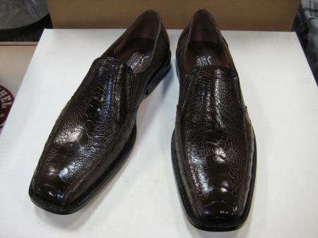 Mensusa Products Mens Genuine Authentic Brown Full Quill Ostrich Leg Dress Shoe