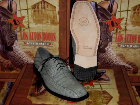 Mensusa Products Mens Genuine Authentic Gray Caiman Crocodile Dress Shoe