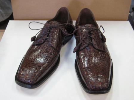 Mensusa Products Mens Genuine Authentic Brown Caiman Crocodile Dress Shoe