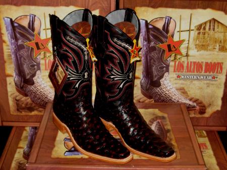 Mensusa Products Los Altos Square Black Cherry Full Quill Ostrich Western Cowboy Boot