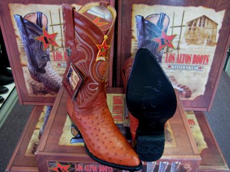 Mensusa Products Los Altos Cognac Genuine Full Quill Ostrich Western Cowboy Boot