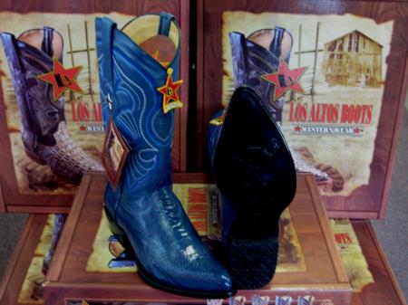 Mensusa Products Los Altos Jean Blue Genuine Ostrich Leg Western Cowboy Boot