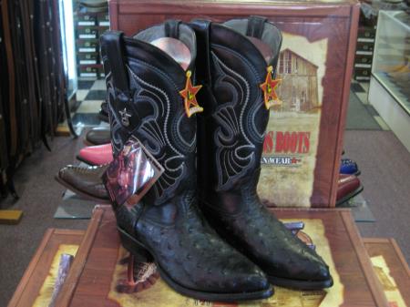 Mensusa Products Los Altos Black Genuine Full Quill Ostrich Western Cowboy Boot