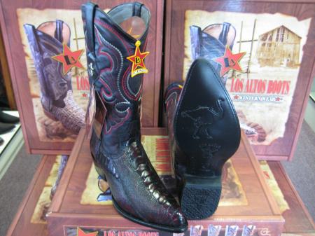 Mensusa Products Los Altos Black Cherry Genuine Ostrich Leg Western Cowboy Boot