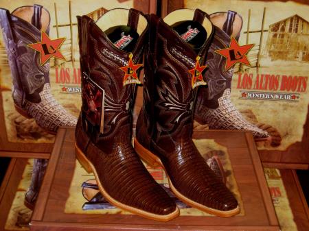 Mensusa Products Los Altos Square Brown Genuine Teju Lizard Western Cowboy Boot