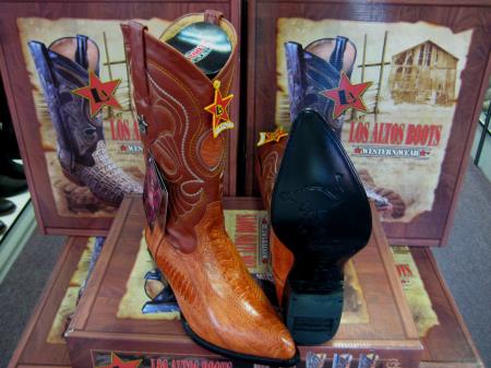 Mensusa Products Los Altos Cognac Genuine Ostrich Leg Western Cowboy Boot